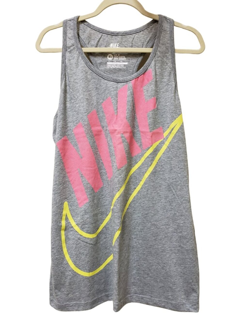 Nike Sportswear Slim Fit Racerback Workout Tank Top - Grey/Pink/Yellow - Size XL